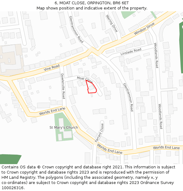 6, MOAT CLOSE, ORPINGTON, BR6 6ET: Location map and indicative extent of plot