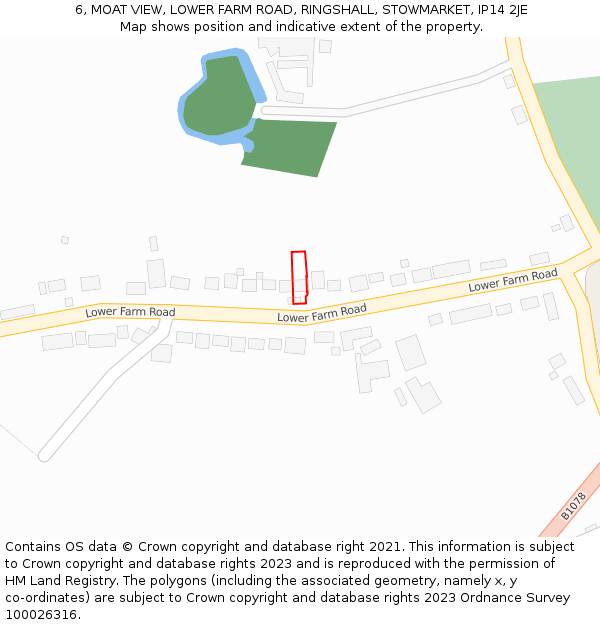 6, MOAT VIEW, LOWER FARM ROAD, RINGSHALL, STOWMARKET, IP14 2JE: Location map and indicative extent of plot