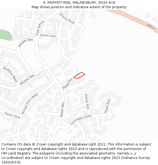 6, MOFFATT RISE, MALMESBURY, SN16 9UX: Location map and indicative extent of plot