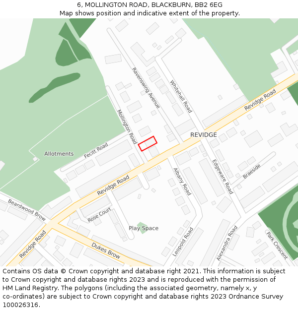 6, MOLLINGTON ROAD, BLACKBURN, BB2 6EG: Location map and indicative extent of plot