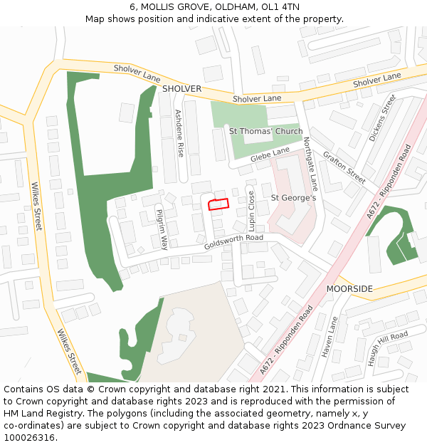 6, MOLLIS GROVE, OLDHAM, OL1 4TN: Location map and indicative extent of plot