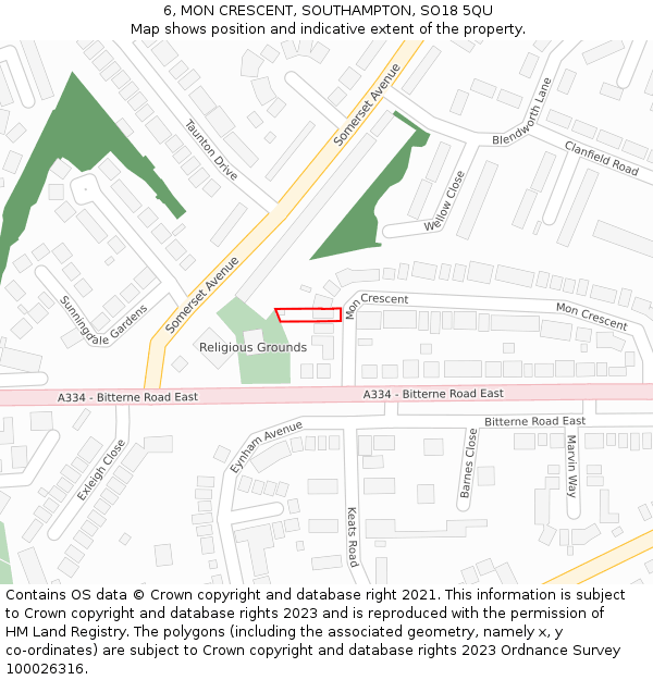 6, MON CRESCENT, SOUTHAMPTON, SO18 5QU: Location map and indicative extent of plot