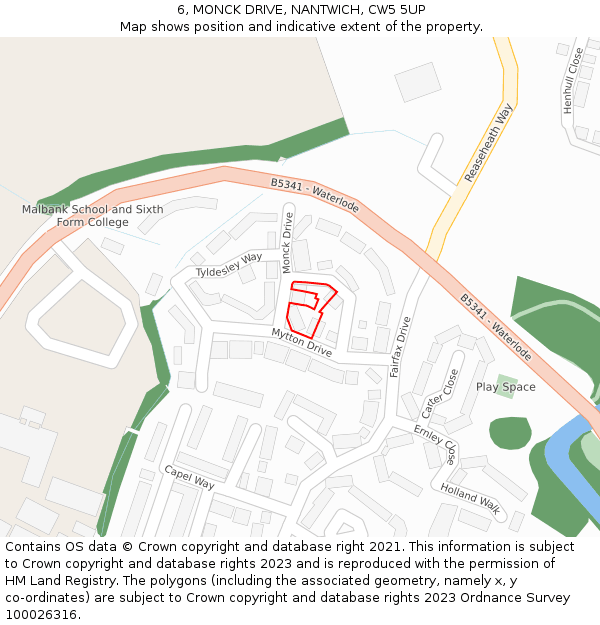 6, MONCK DRIVE, NANTWICH, CW5 5UP: Location map and indicative extent of plot