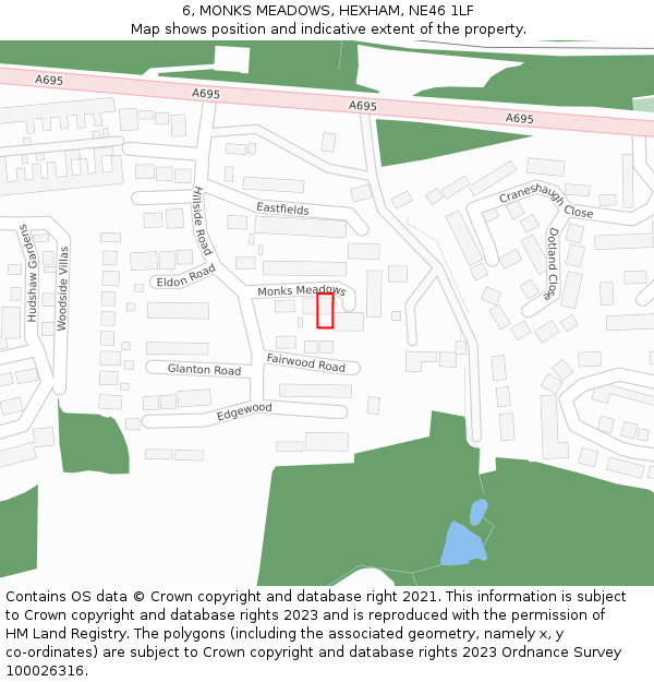 6, MONKS MEADOWS, HEXHAM, NE46 1LF: Location map and indicative extent of plot