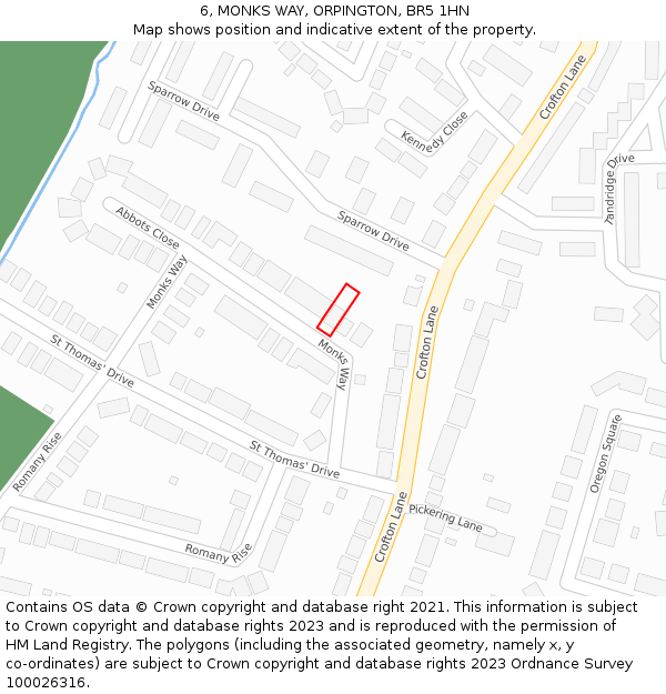 6, MONKS WAY, ORPINGTON, BR5 1HN: Location map and indicative extent of plot