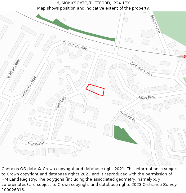 6, MONKSGATE, THETFORD, IP24 1BX: Location map and indicative extent of plot