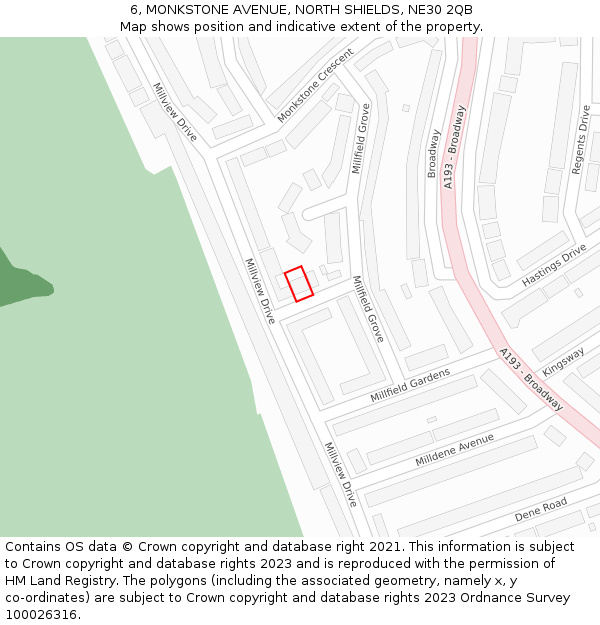 6, MONKSTONE AVENUE, NORTH SHIELDS, NE30 2QB: Location map and indicative extent of plot