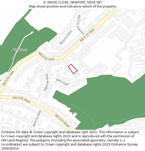 6, MONS CLOSE, NEWPORT, NP20 5ET: Location map and indicative extent of plot