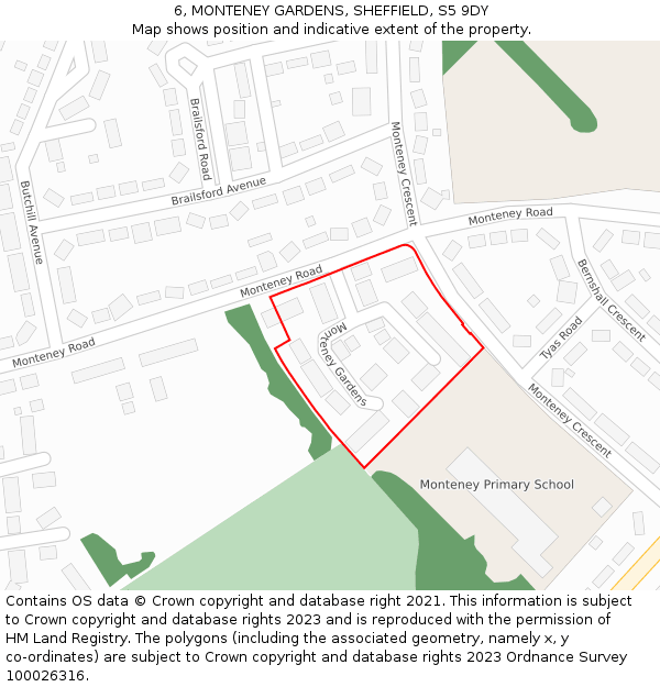 6, MONTENEY GARDENS, SHEFFIELD, S5 9DY: Location map and indicative extent of plot
