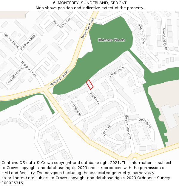 6, MONTEREY, SUNDERLAND, SR3 2NT: Location map and indicative extent of plot