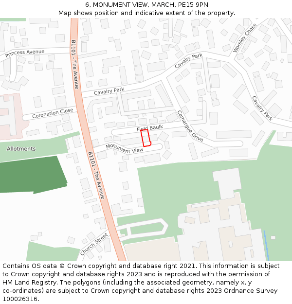 6, MONUMENT VIEW, MARCH, PE15 9PN: Location map and indicative extent of plot