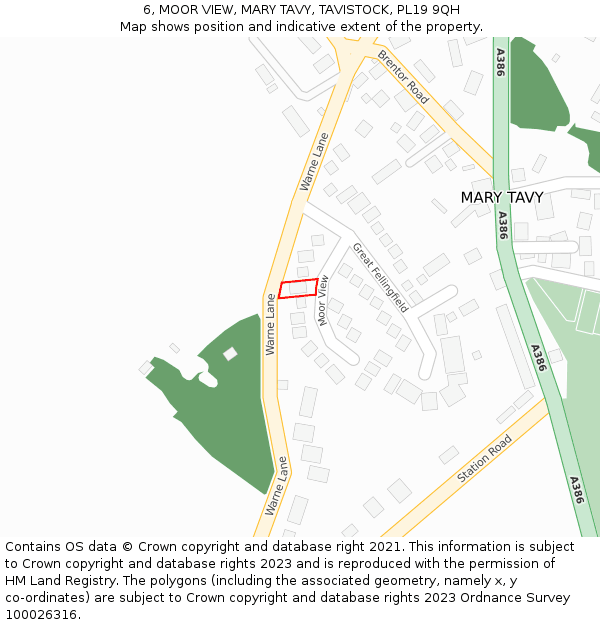 6, MOOR VIEW, MARY TAVY, TAVISTOCK, PL19 9QH: Location map and indicative extent of plot