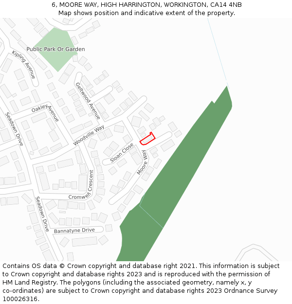 6, MOORE WAY, HIGH HARRINGTON, WORKINGTON, CA14 4NB: Location map and indicative extent of plot