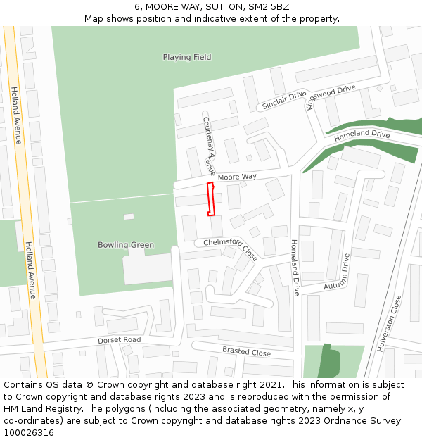 6, MOORE WAY, SUTTON, SM2 5BZ: Location map and indicative extent of plot