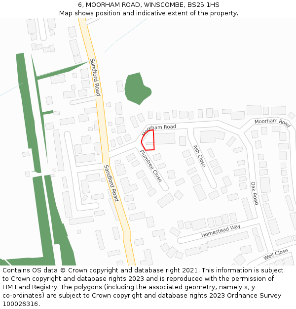 6, MOORHAM ROAD, WINSCOMBE, BS25 1HS: Location map and indicative extent of plot