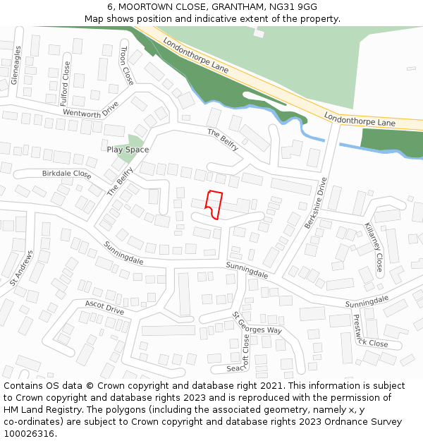 6, MOORTOWN CLOSE, GRANTHAM, NG31 9GG: Location map and indicative extent of plot