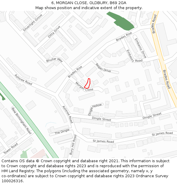 6, MORGAN CLOSE, OLDBURY, B69 2GA: Location map and indicative extent of plot