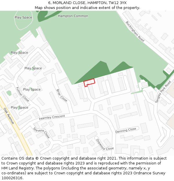 6, MORLAND CLOSE, HAMPTON, TW12 3YX: Location map and indicative extent of plot