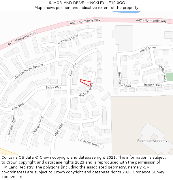 6, MORLAND DRIVE, HINCKLEY, LE10 0GG: Location map and indicative extent of plot