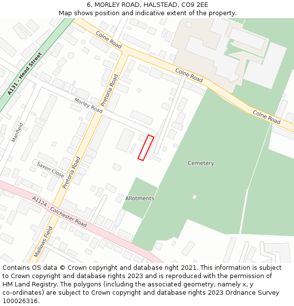 6, MORLEY ROAD, HALSTEAD, CO9 2EE: Location map and indicative extent of plot
