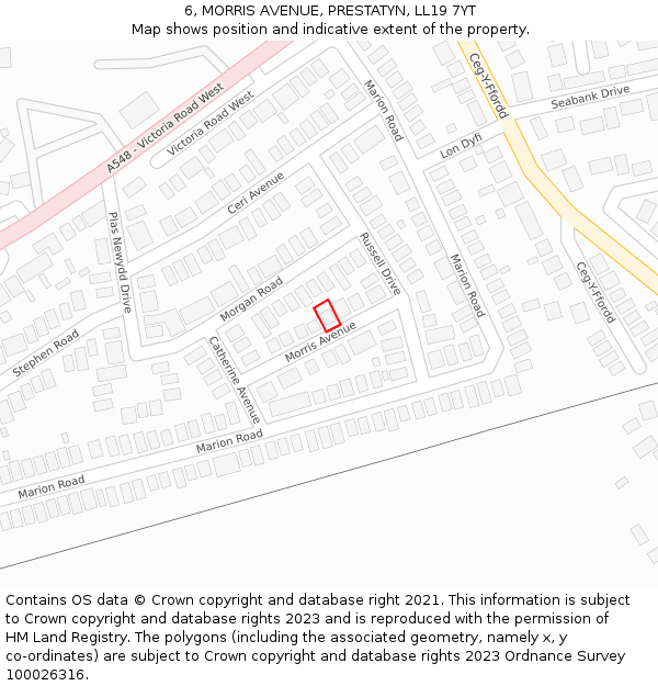 6, MORRIS AVENUE, PRESTATYN, LL19 7YT: Location map and indicative extent of plot