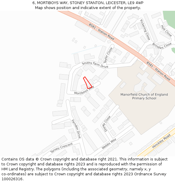 6, MORTIBOYS WAY, STONEY STANTON, LEICESTER, LE9 4WP: Location map and indicative extent of plot