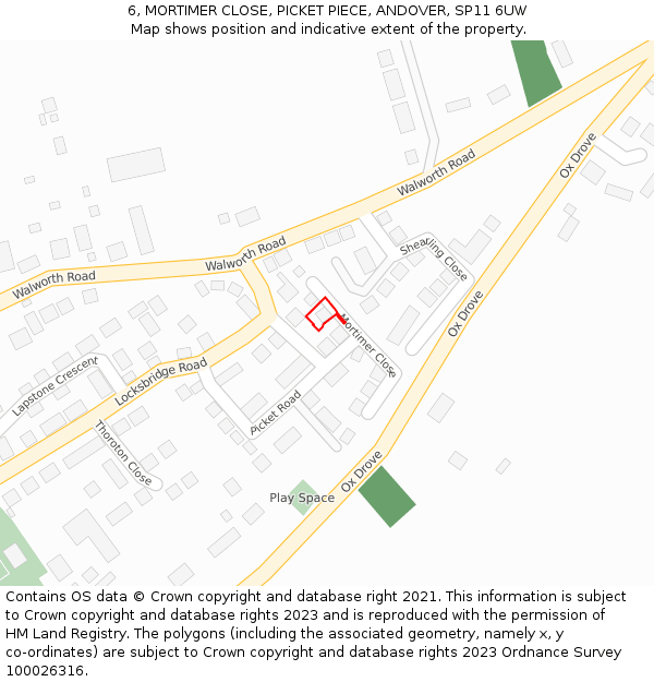 6, MORTIMER CLOSE, PICKET PIECE, ANDOVER, SP11 6UW: Location map and indicative extent of plot