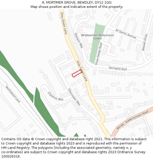 6, MORTIMER GROVE, BEWDLEY, DY12 1QG: Location map and indicative extent of plot