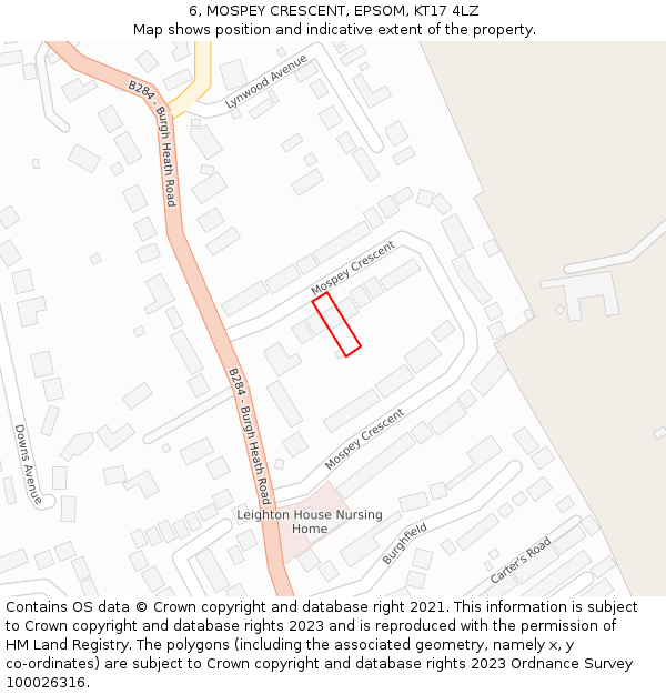 6, MOSPEY CRESCENT, EPSOM, KT17 4LZ: Location map and indicative extent of plot