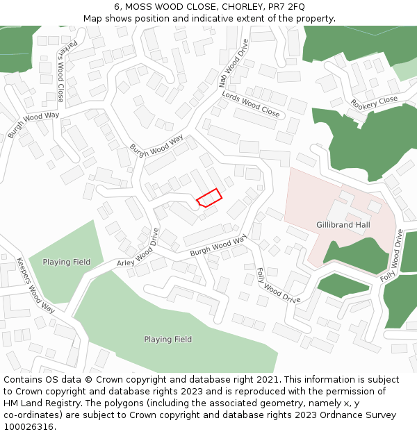 6, MOSS WOOD CLOSE, CHORLEY, PR7 2FQ: Location map and indicative extent of plot