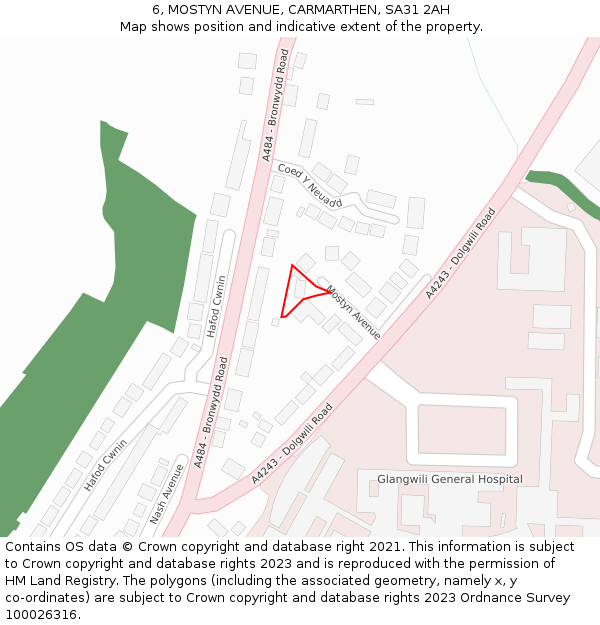 6, MOSTYN AVENUE, CARMARTHEN, SA31 2AH: Location map and indicative extent of plot