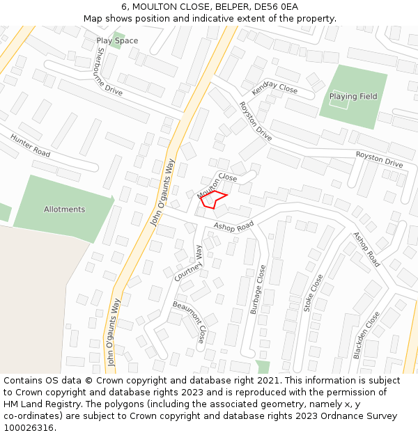 6, MOULTON CLOSE, BELPER, DE56 0EA: Location map and indicative extent of plot
