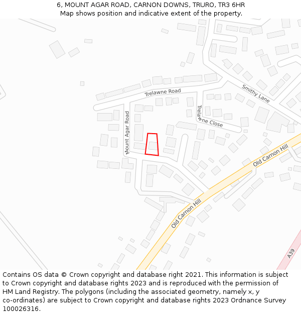 6, MOUNT AGAR ROAD, CARNON DOWNS, TRURO, TR3 6HR: Location map and indicative extent of plot