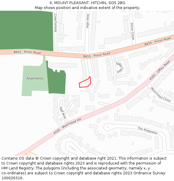 6, MOUNT PLEASANT, HITCHIN, SG5 2BG: Location map and indicative extent of plot