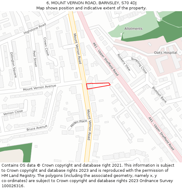 6, MOUNT VERNON ROAD, BARNSLEY, S70 4DJ: Location map and indicative extent of plot