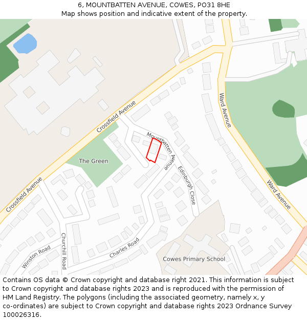 6, MOUNTBATTEN AVENUE, COWES, PO31 8HE: Location map and indicative extent of plot