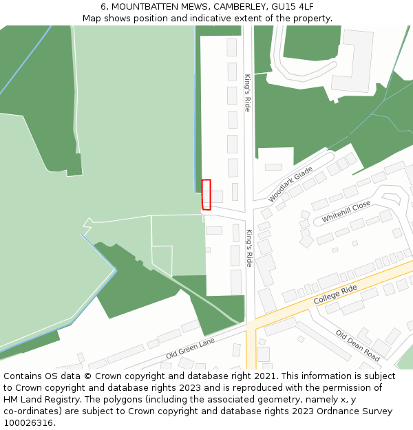 6, MOUNTBATTEN MEWS, CAMBERLEY, GU15 4LF: Location map and indicative extent of plot