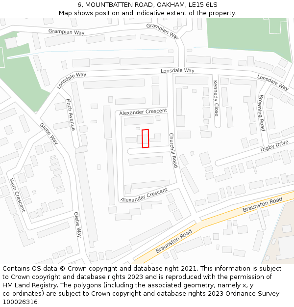 6, MOUNTBATTEN ROAD, OAKHAM, LE15 6LS: Location map and indicative extent of plot