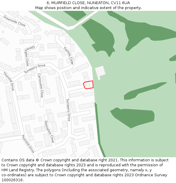 6, MUIRFIELD CLOSE, NUNEATON, CV11 6UA: Location map and indicative extent of plot