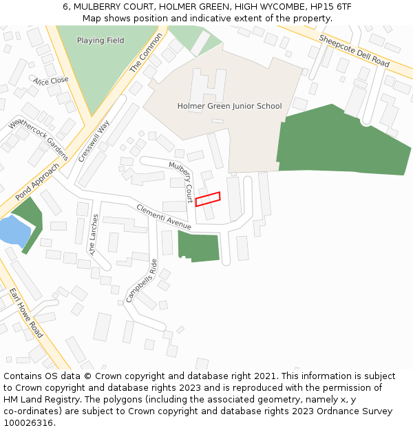 6, MULBERRY COURT, HOLMER GREEN, HIGH WYCOMBE, HP15 6TF: Location map and indicative extent of plot