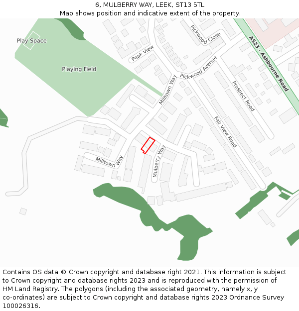 6, MULBERRY WAY, LEEK, ST13 5TL: Location map and indicative extent of plot