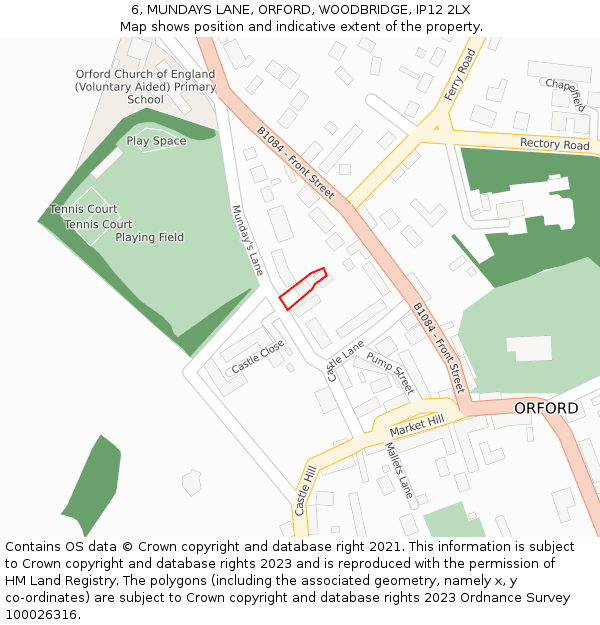 6, MUNDAYS LANE, ORFORD, WOODBRIDGE, IP12 2LX: Location map and indicative extent of plot