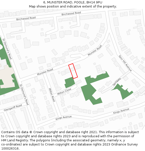 6, MUNSTER ROAD, POOLE, BH14 9PU: Location map and indicative extent of plot