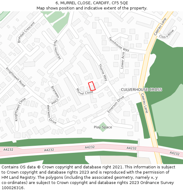 6, MURREL CLOSE, CARDIFF, CF5 5QE: Location map and indicative extent of plot