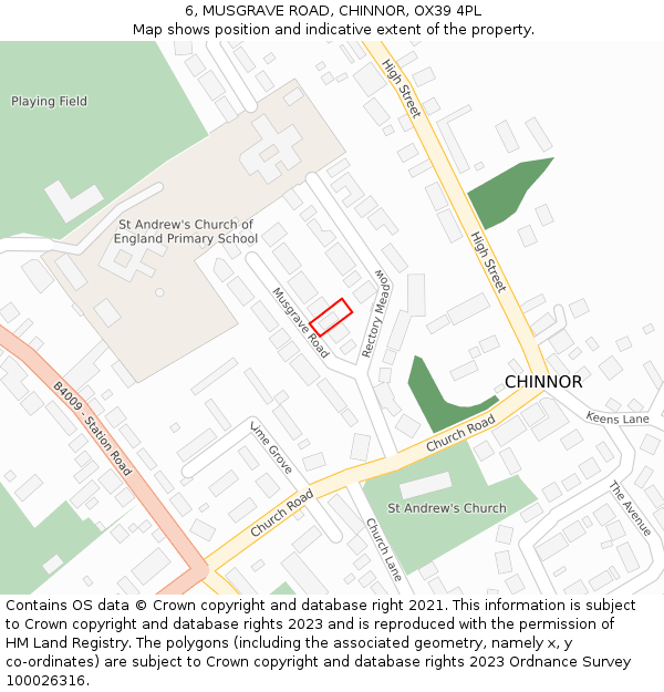 6, MUSGRAVE ROAD, CHINNOR, OX39 4PL: Location map and indicative extent of plot