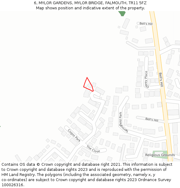 6, MYLOR GARDENS, MYLOR BRIDGE, FALMOUTH, TR11 5FZ: Location map and indicative extent of plot