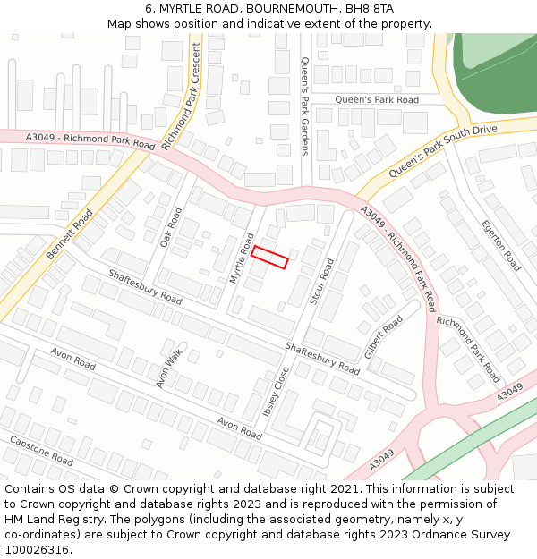 6, MYRTLE ROAD, BOURNEMOUTH, BH8 8TA: Location map and indicative extent of plot