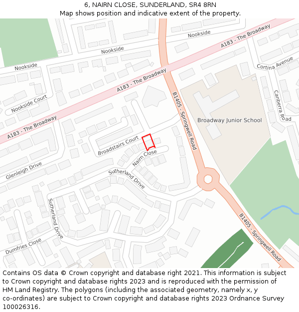 6, NAIRN CLOSE, SUNDERLAND, SR4 8RN: Location map and indicative extent of plot