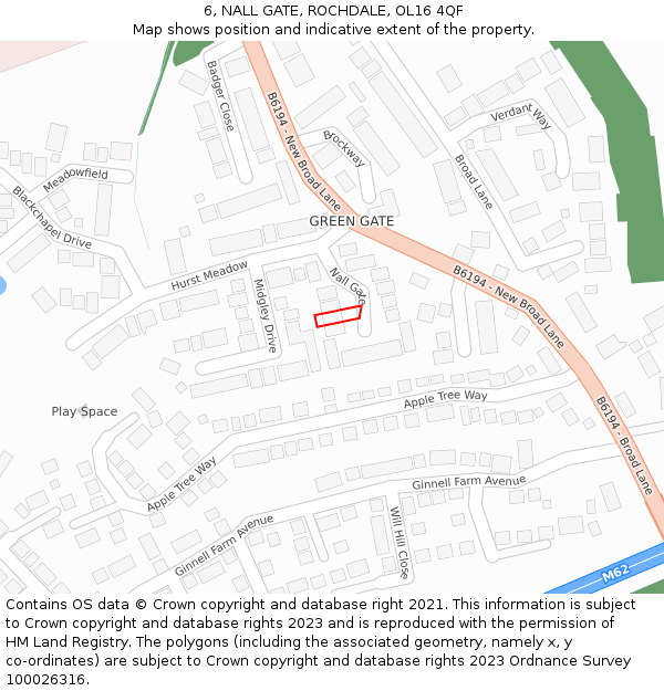 6, NALL GATE, ROCHDALE, OL16 4QF: Location map and indicative extent of plot