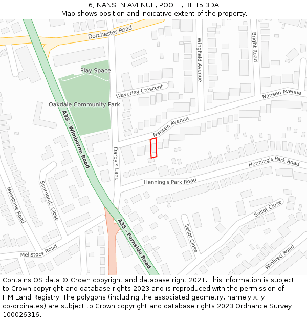 6, NANSEN AVENUE, POOLE, BH15 3DA: Location map and indicative extent of plot